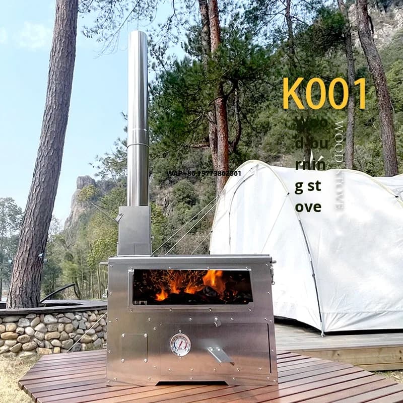 Stufa per barbecue da campeggio all'aperto Stufa a legna portatile in acciaio inossidabile 304 con stufa a pellet per tenda da campeggio con forno