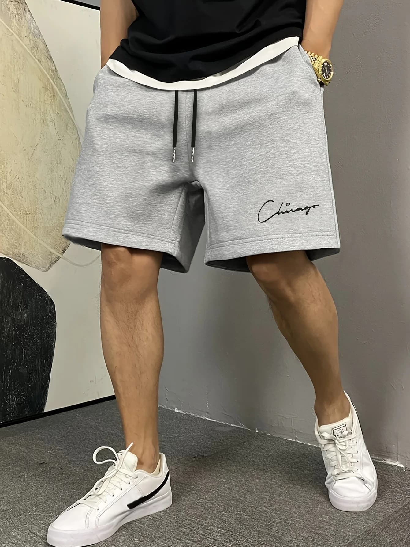 Men's Summer Fashion Letter Print Casual Shorts Loose Fit Elastic Waistband with Drawstring Suitable for Everyday Wear