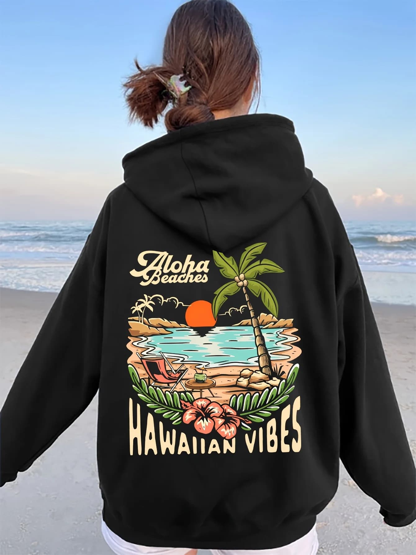 Stampa grafica da spiaggia Felpe con cappuccio da uomo e da donna in cotone autunno e inverno Casual Outdoor Street Sports Marchio di allenamento allentato