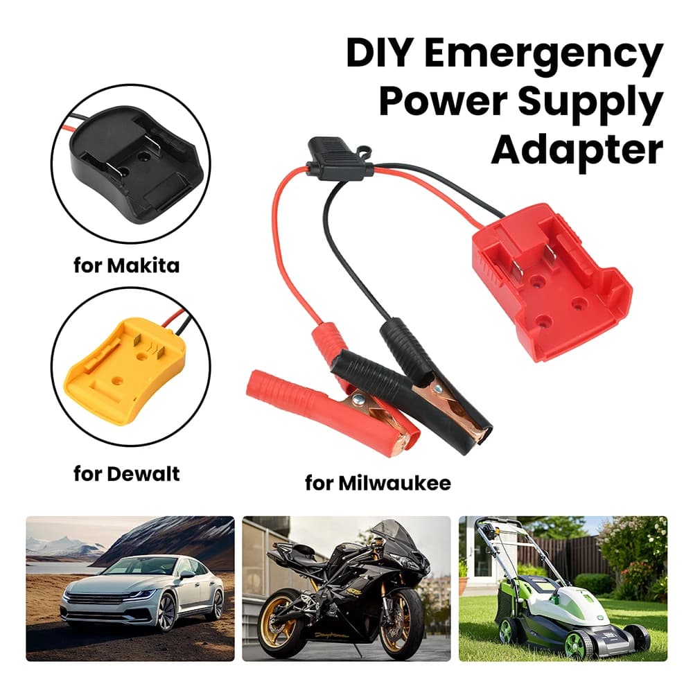 Avviatore di Emergenza per Batterie Makita, DeWalt, Milwaukee 18V, Cavi Booster per Auto, Fusibile 30A, Accenditore, Alimentatore di Emergenza Automobilistico, Adattatore Fai-da-Te