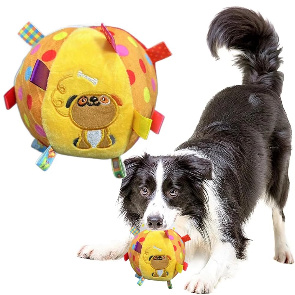 Pallina Giocattolo Sonora in Peluche per Cani, Divertente Giocattolo Interattivo per Animali Domestici con Campanelli, Giocattolo da Masticare per la Pulizia dei Denti, per Cani di Piccola e Grande Taglia, Gatti e Cuccioli