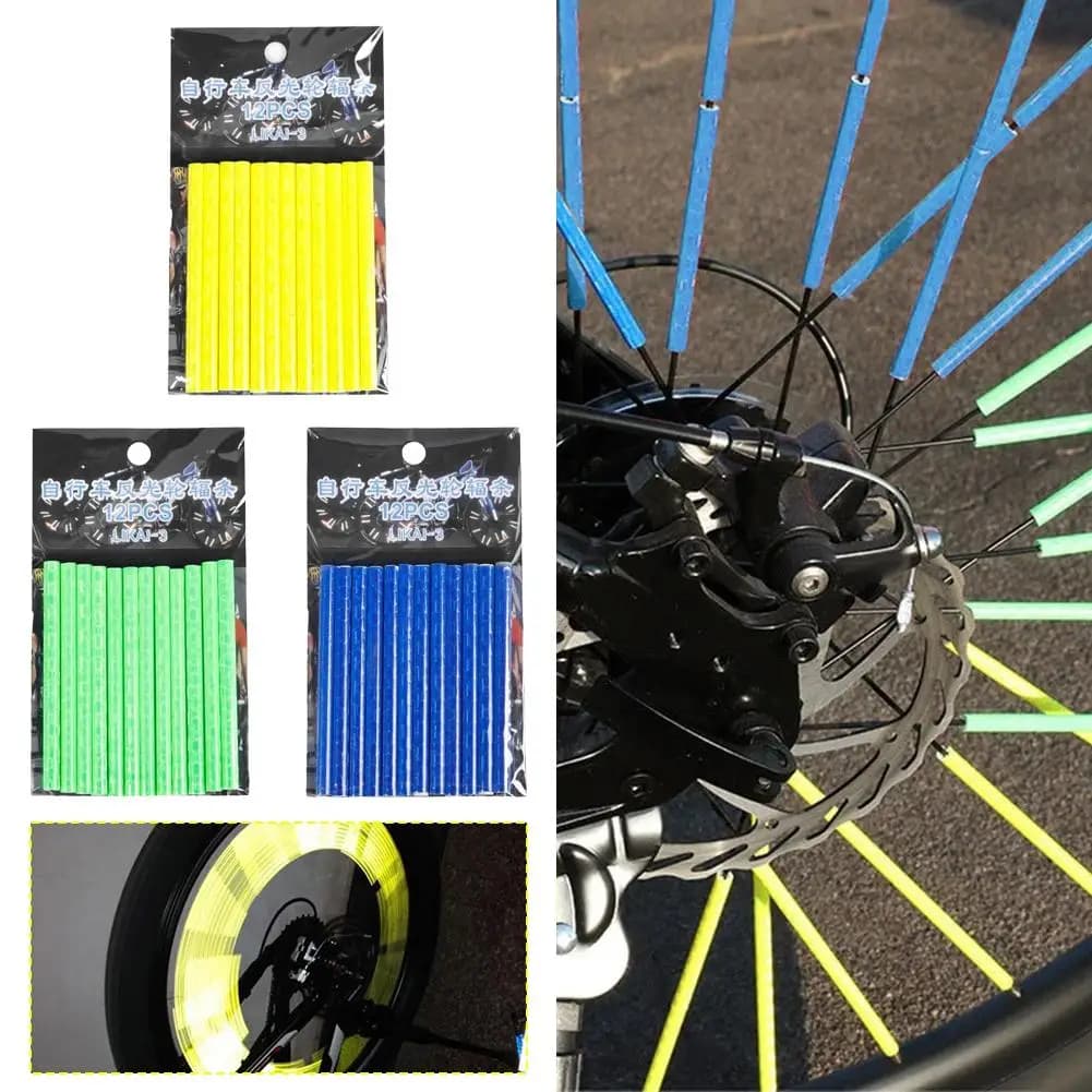 12 Pezzi/Busta Strisce Riflettenti per Raggi Ruota Bici, Luci di Avvertimento per Ciclismo, Decorazione per Mountain Bike e Bici a Scatto Fisso