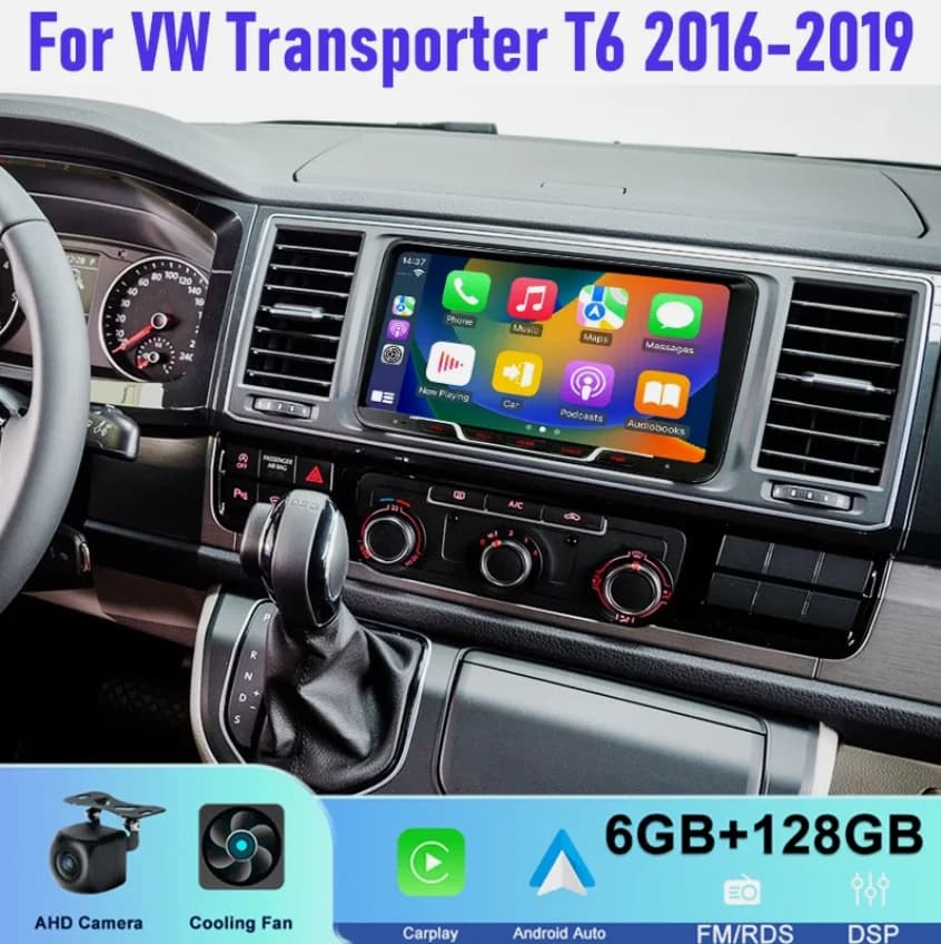 Autoradio Android 15 da 9 pollici con lettore multimediale video per VW Transporter T6 2016-2019, 8GB+128GB, FM, telecamera posteriore