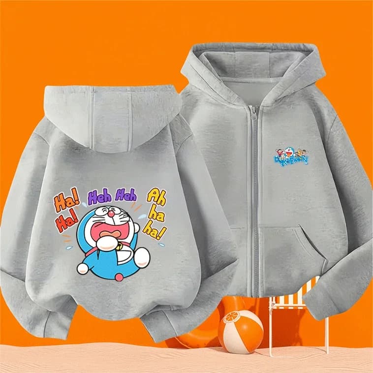 Giacca con cappuccio Doraemon per bambini, con cerniera e tasche, per ragazzi e ragazze, autunno inverno - Offerta imperdibile