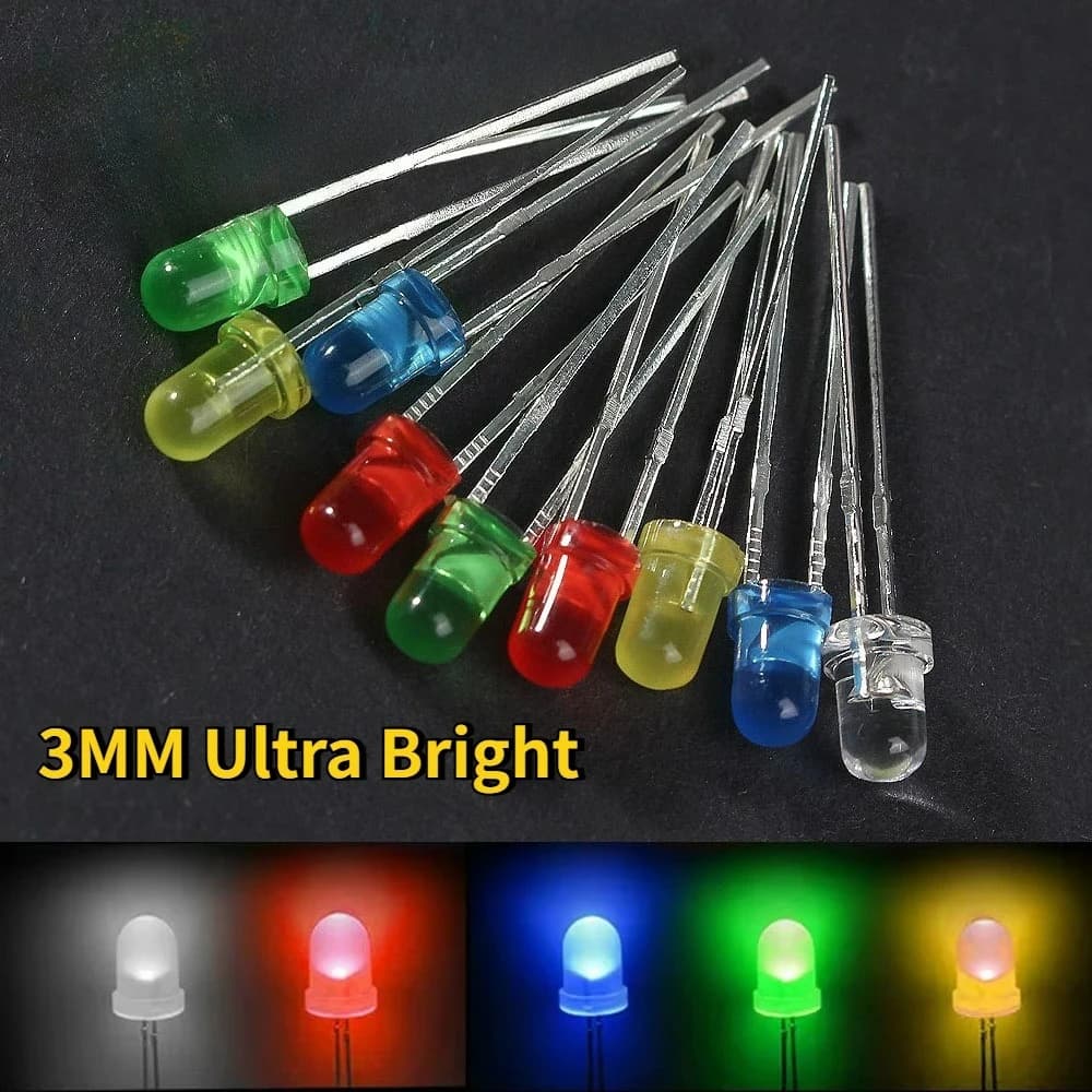 LED Assorted Kit F3 Ultra 3mm Luminous 5 Colors: White/Yellow/Red/Green, LED Diode Set for Electronic Projects Fai-da-Te Arduino