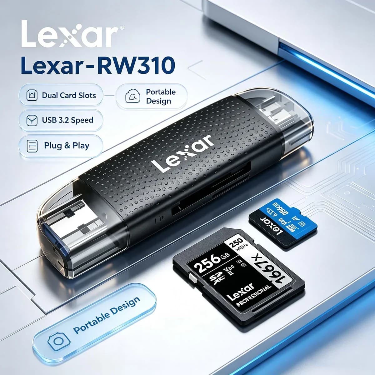 Lexar High-Speed 2-in-1 Dual-Interface TF/SD Card Reader Multi-Function RW310 Model Plug and Play