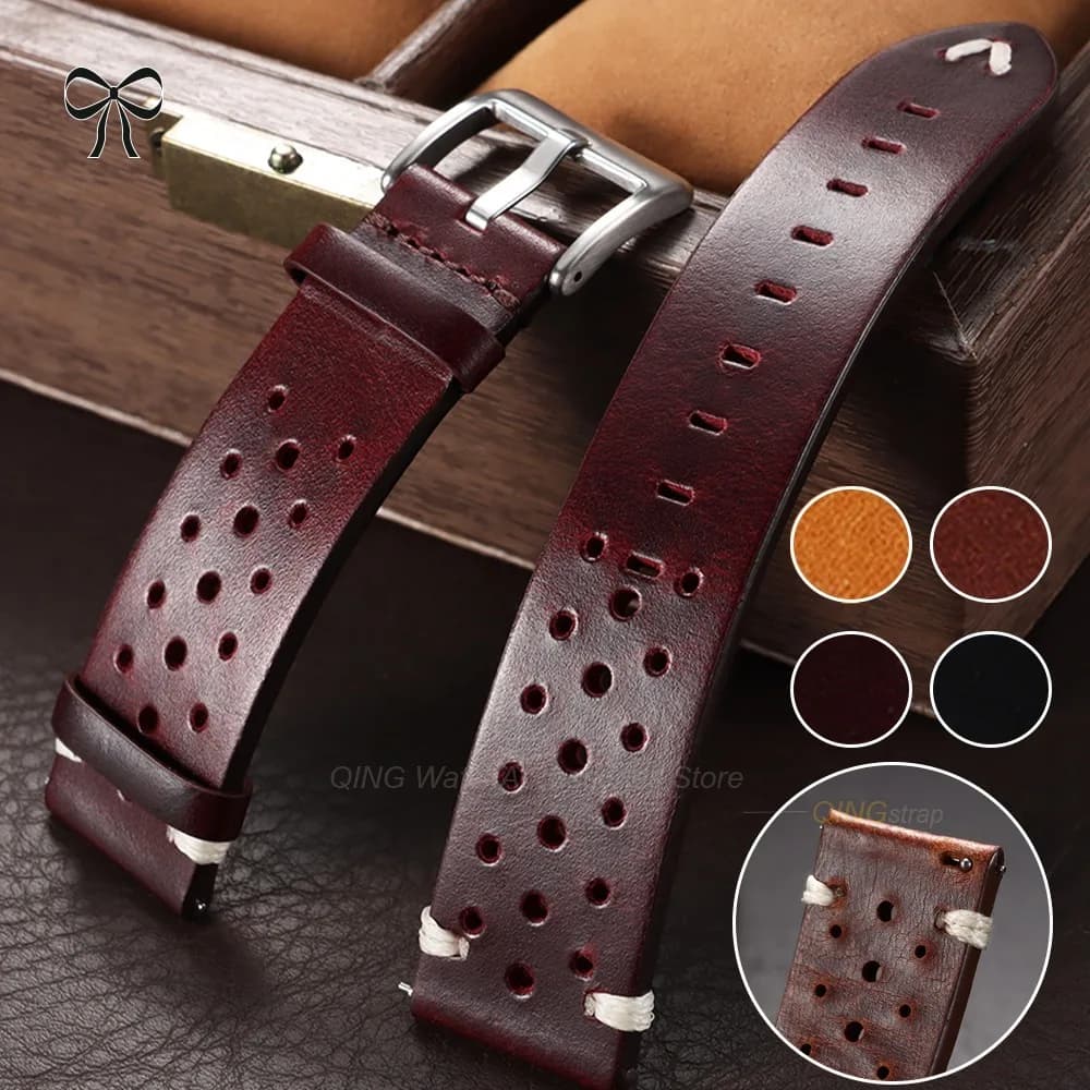 20mm 22mm Quick Release Oil Wax Cowhide Watch Strap Cowhide Leather Breathable Watchband Universal Men Women Sport Bracelet Belt