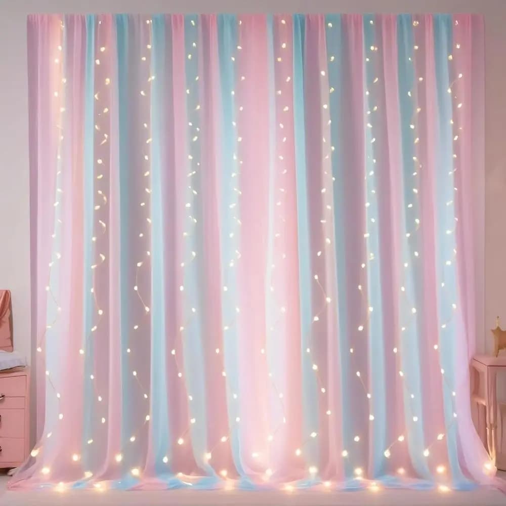 Transparent Curtains Rainbow with Camera Lights/Theme/Matrimoni/Fondali Photo, Transparent Curtains with Hooks for Auction, Length 84 Inches