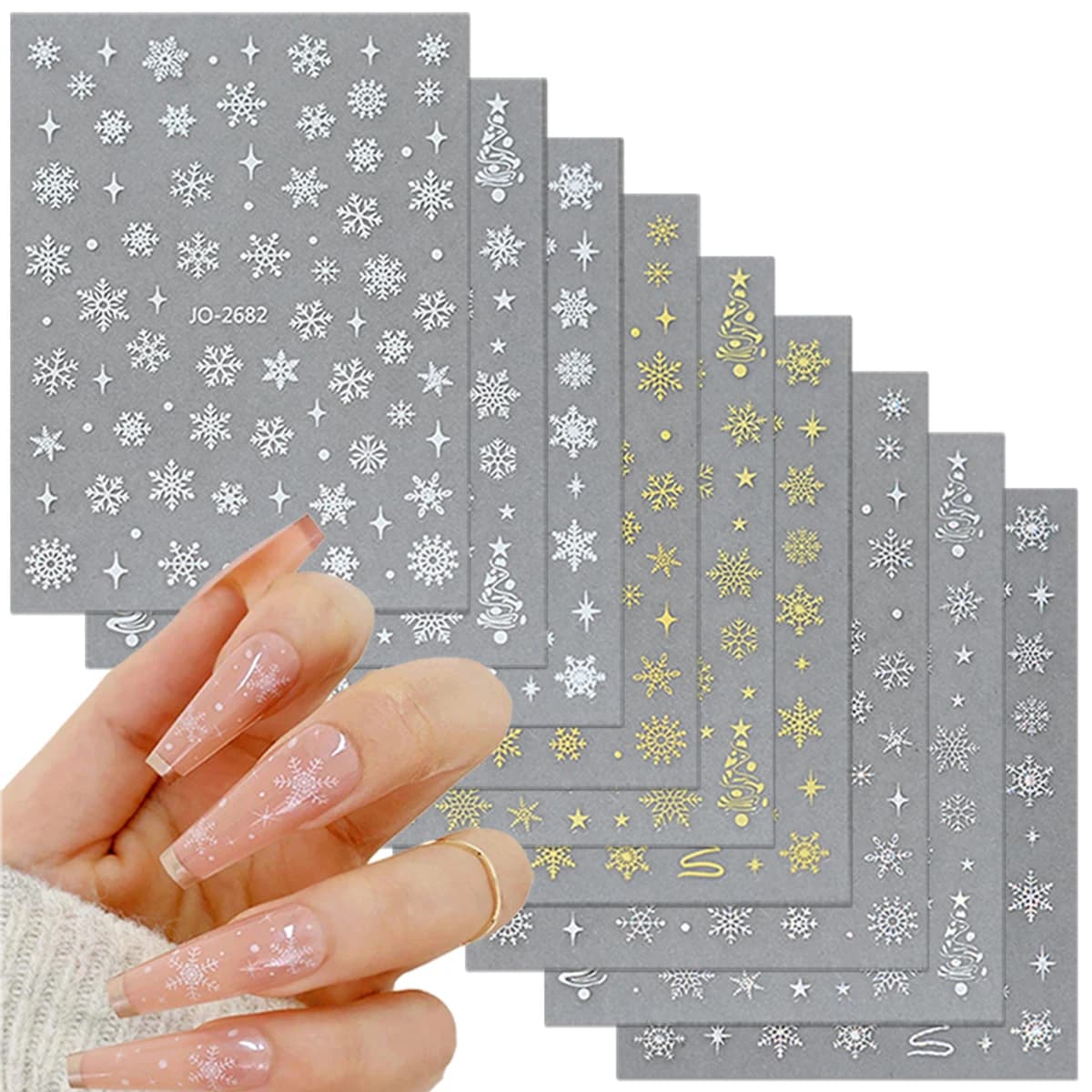 3/6/9/12 Lenzuola 3D Fiocco di Neve Unghie Artistiche Adesivi Laser Argento Oro Natale Inverno Decalcomanie per le Donne Unghie FAI DA TE Decorazioni