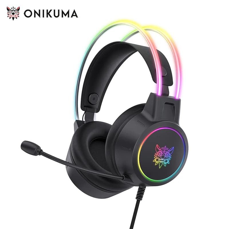 ONIKUMA RGB Headphones Gamer PC PS4 Gaming Headphones with Flexible HD Microphone 3.5mm Headphones for Xbox PS5 Switch Computer Games