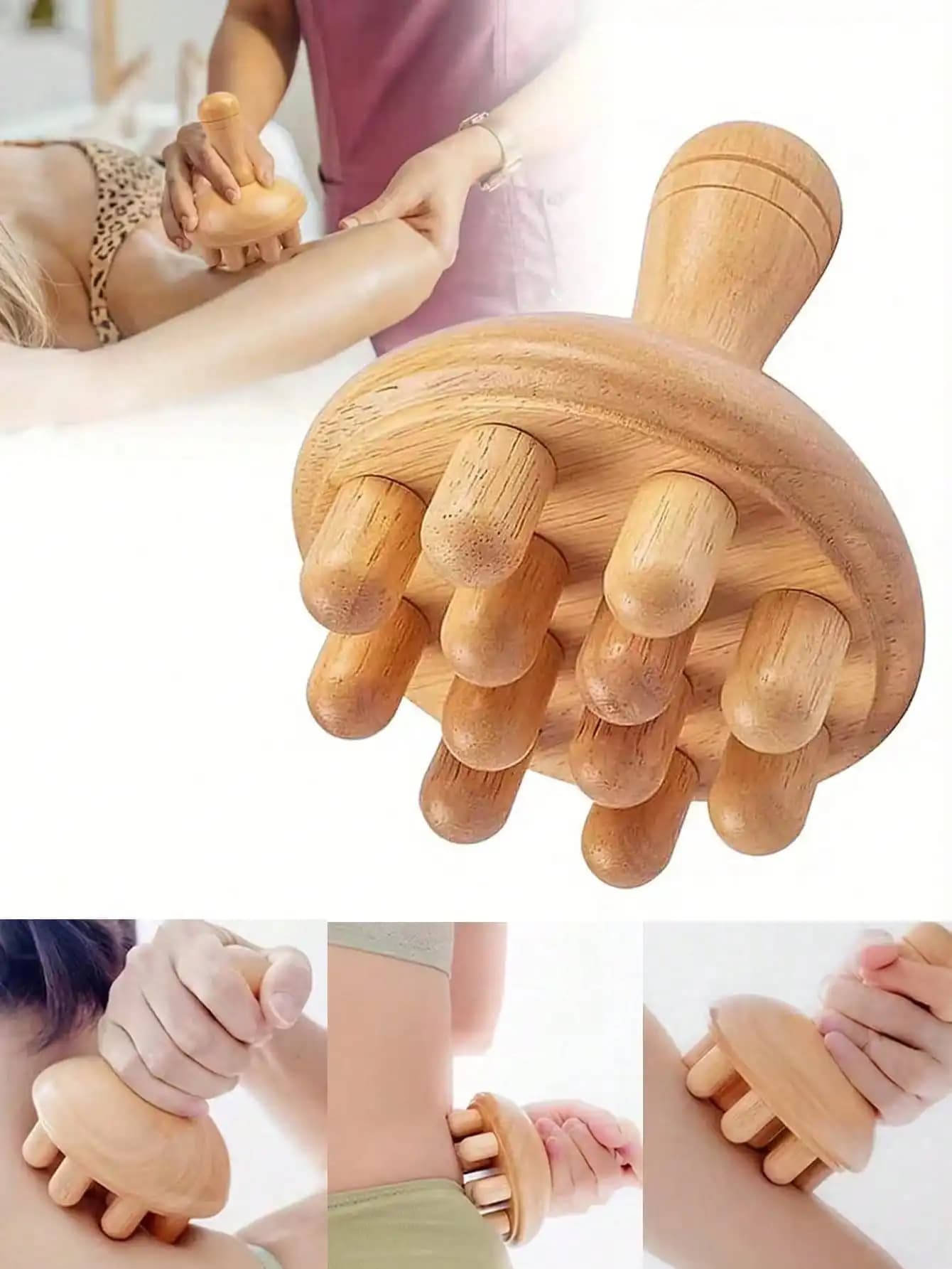 Pettine per massaggio a 12 denti, in legno naturale, massaggiatore portatile per la casa, spazzola per massaggio completo del corpo, massaggio per petto e gambe