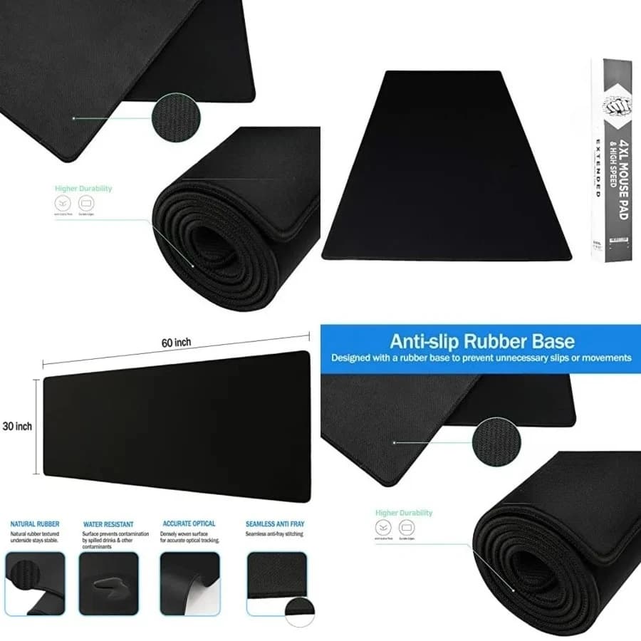 Tappetino per mouse grande extra large per gaming 60'' x 30'' - Tappetino gigante super spesso per scrivania intera con base in gomma (Nero, 4XL)
