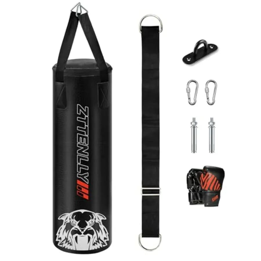 Set Sacco da Boxe con Guanti in Pelle PU, Altezza Regolabile, per Giovani 3-8-14 Anni, Ideale per Boxe, MMA, Kickboxing