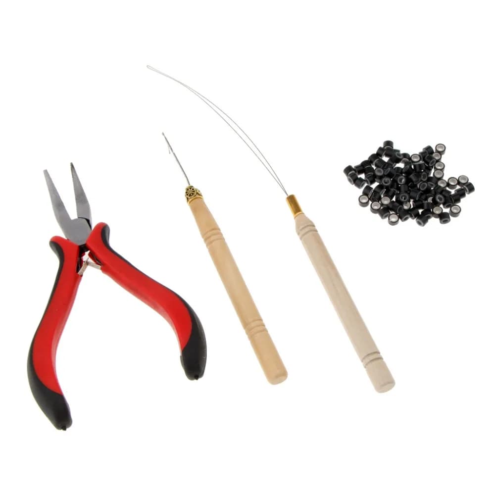 Kit di Strumenti per Extension Capelli: Ago Uncino, Ago da Tirare, 500 Micro Anelli, Ago Passafilo, Pinza per Micro Perline Fai da Te