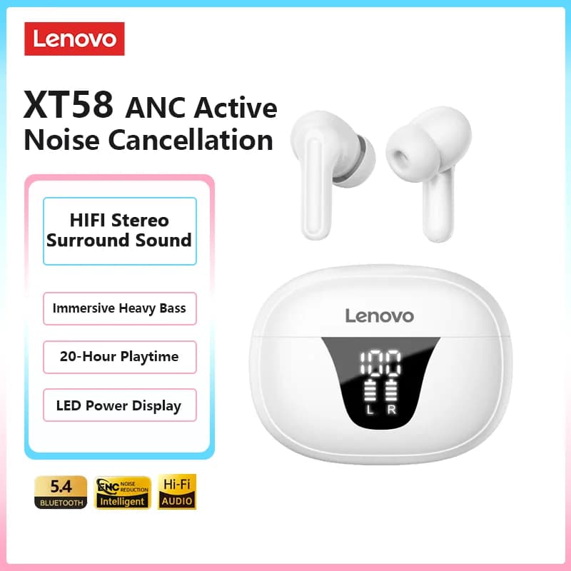 New Lenovo XT58 Wireless Bluetooth Earbuds HIFI Stereo Call Noise Reduction Headphones with LED Display Charging Case Earphones
