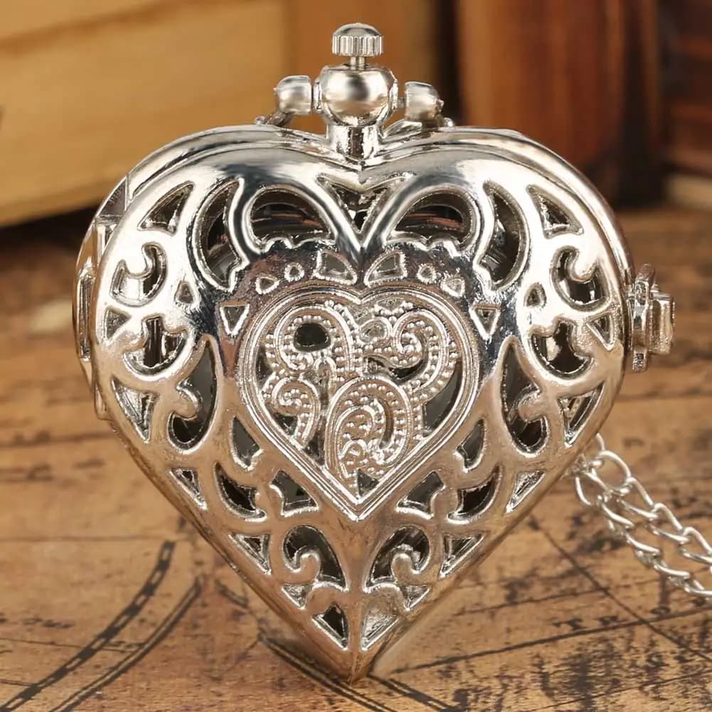 Elegante orologio da tasca con collana da donna in quarzo con diamanti a forma di cuore, romantico, regalo souvenir per ragazze