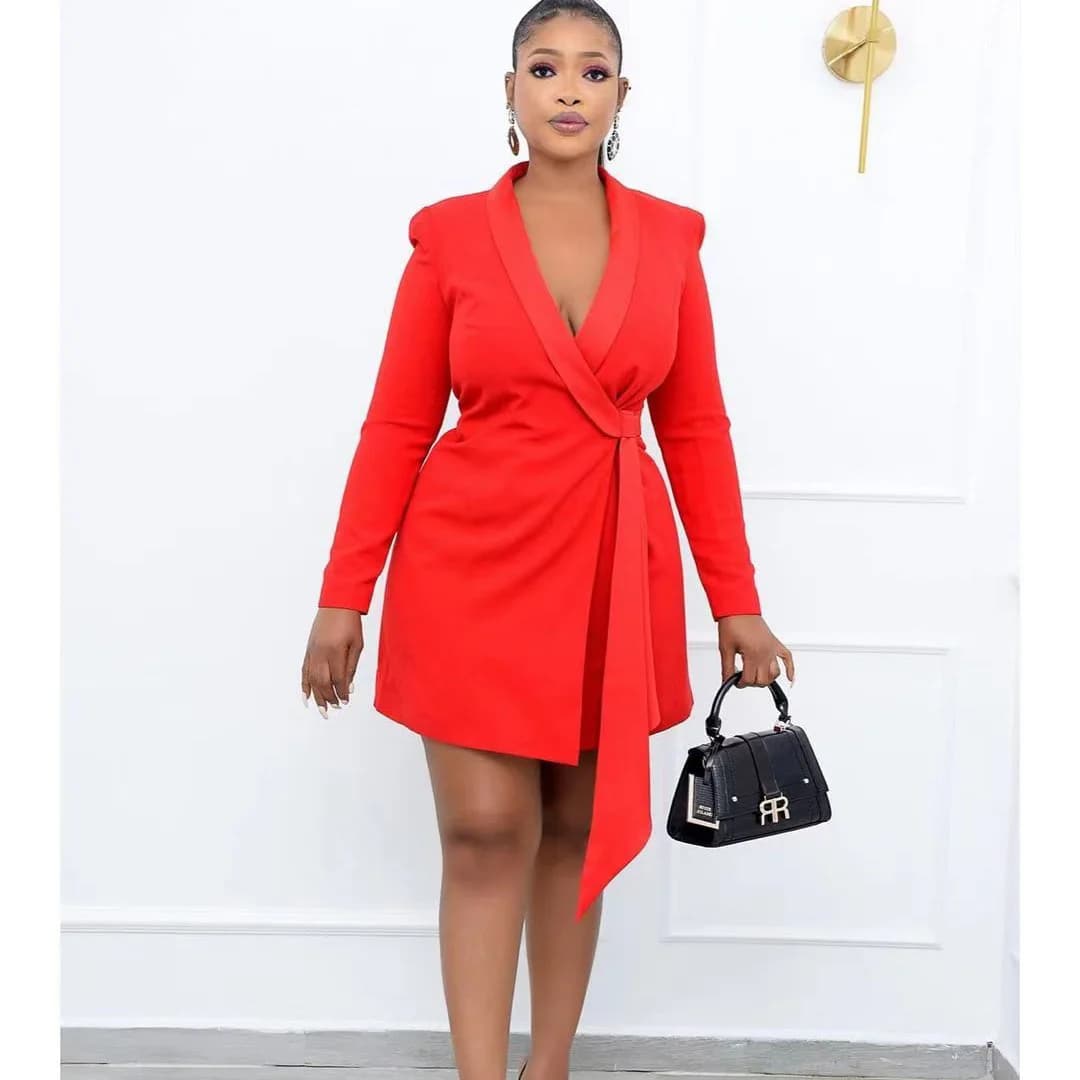 D3066 2026 Autumn New Elegant Commuting Office Slim Fit Tie-waist Suit Dress Plus Size Dress Wedding Dress Bandage Y2k、 Luxury