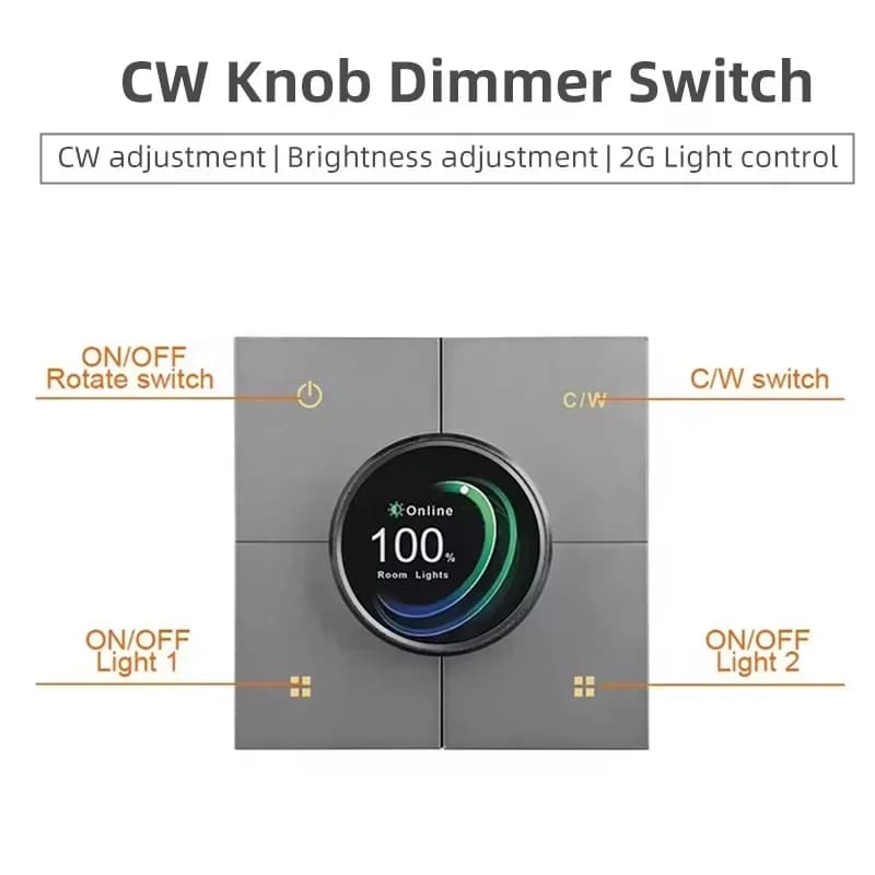 Interruttore Dimmerabile Tuya Smart Home CW ZigBee Wireless con Display e Manopola, Controllo Luci a 2 Gang, Controllo Centralizzato P - Disponibile