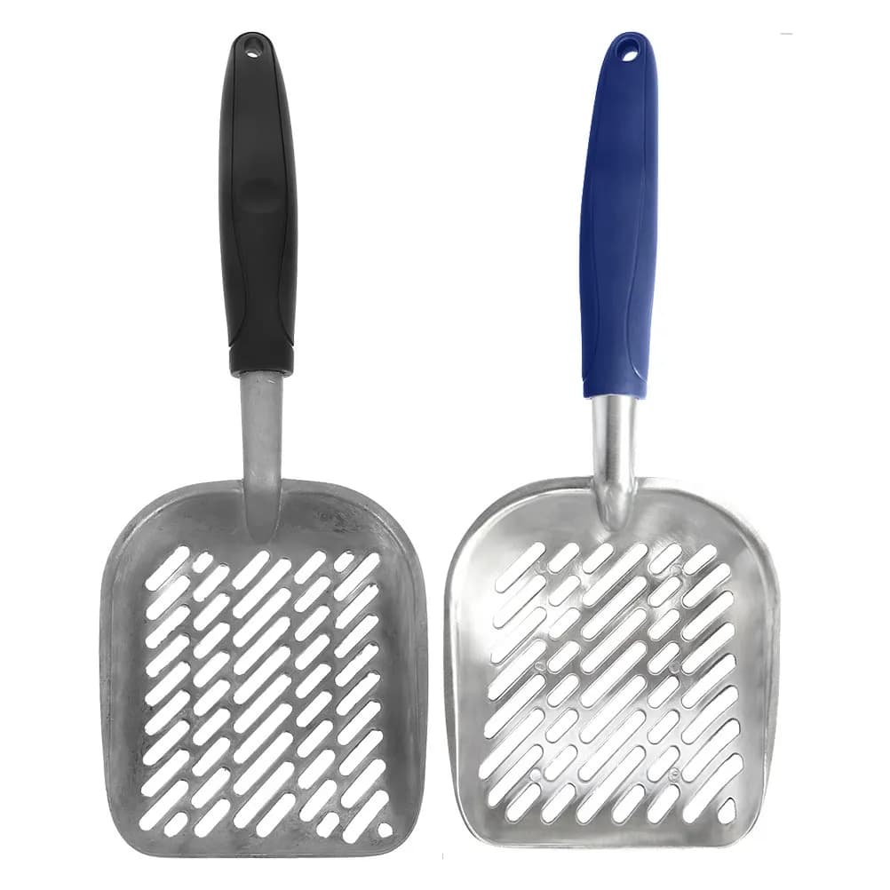 2Pcs Pet Cat Litter Scoop Heavy Duty Metal Alloy Poop Scooper Wide Sifting Holes Ergonomic Handle Litter Scooper