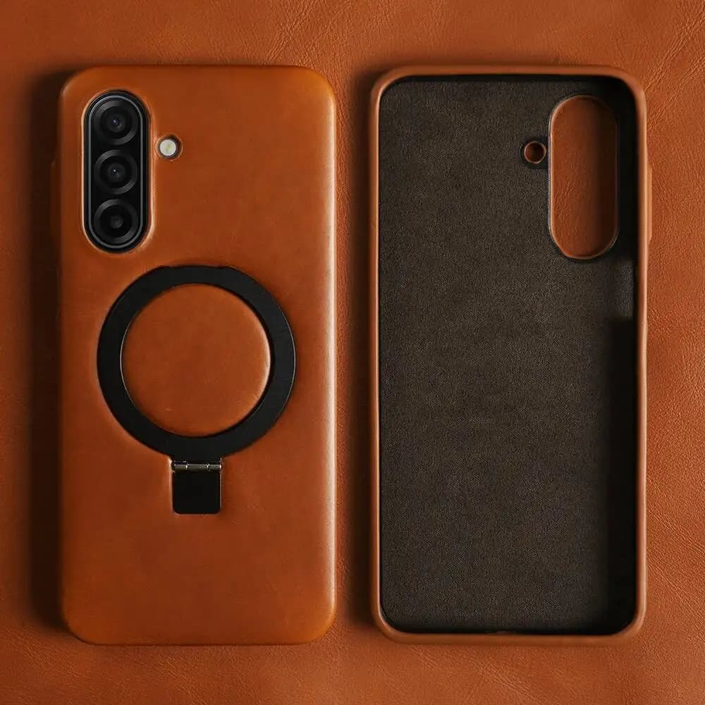 Genuine Leather Bracket Ring Case For Samsung Galaxy A17 A55 A56 A26 A36 A16 A07 A35 A13 A06 A34 A54 Phone Cover