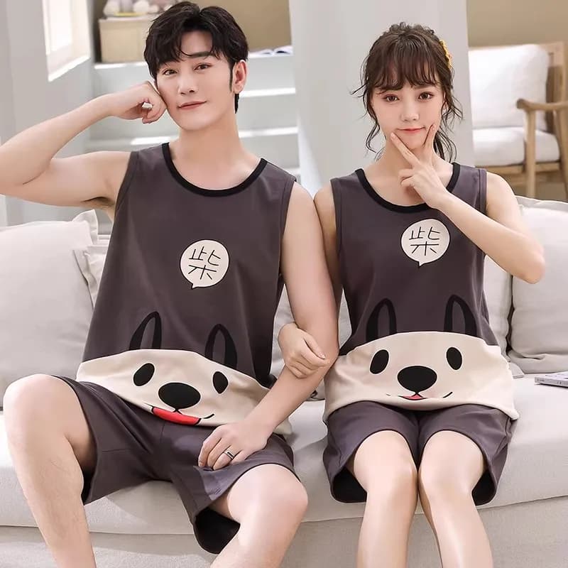 Summer Couple pajamas thin Cartoon Dog Cute student sleeveless men's and women's plus size loungewear pijamas para parejas