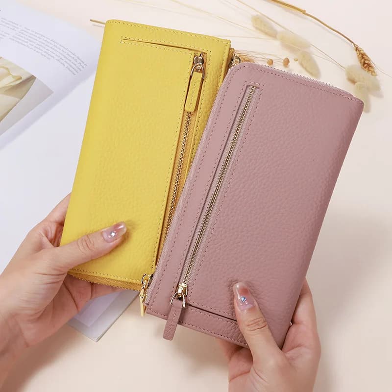Nuovo portafoglio da donna in vera pelle RFID porta carte multi-slot borsa per cellulare con pochette alla moda con cerniera lunga