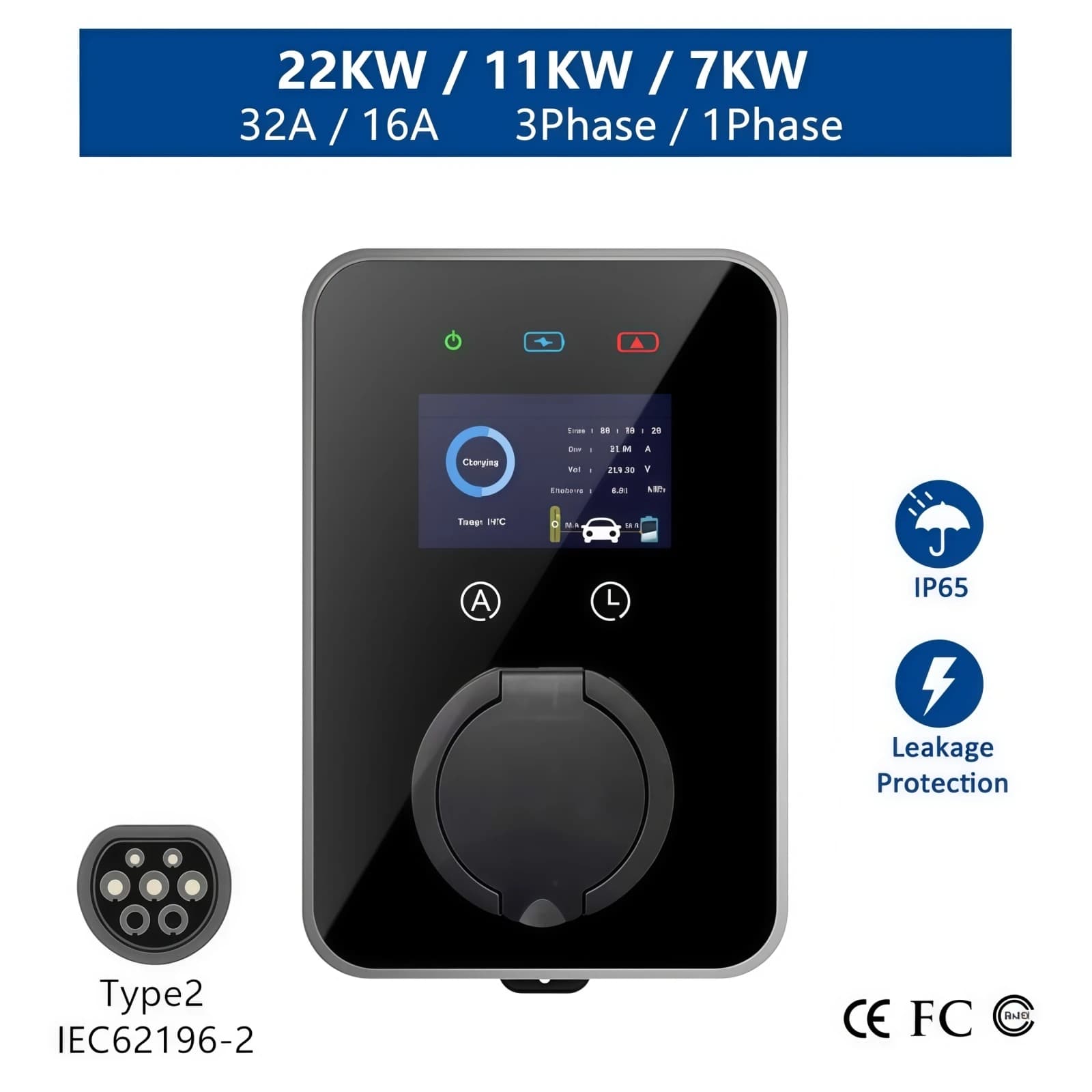 Nuovo Caricatore EV Tipo 2 EVSE Wallbox 32A 7KW 22KW 16A 11KW Trifase IEC62196-2 Adattatore con Controllo APP per Auto Elettriche