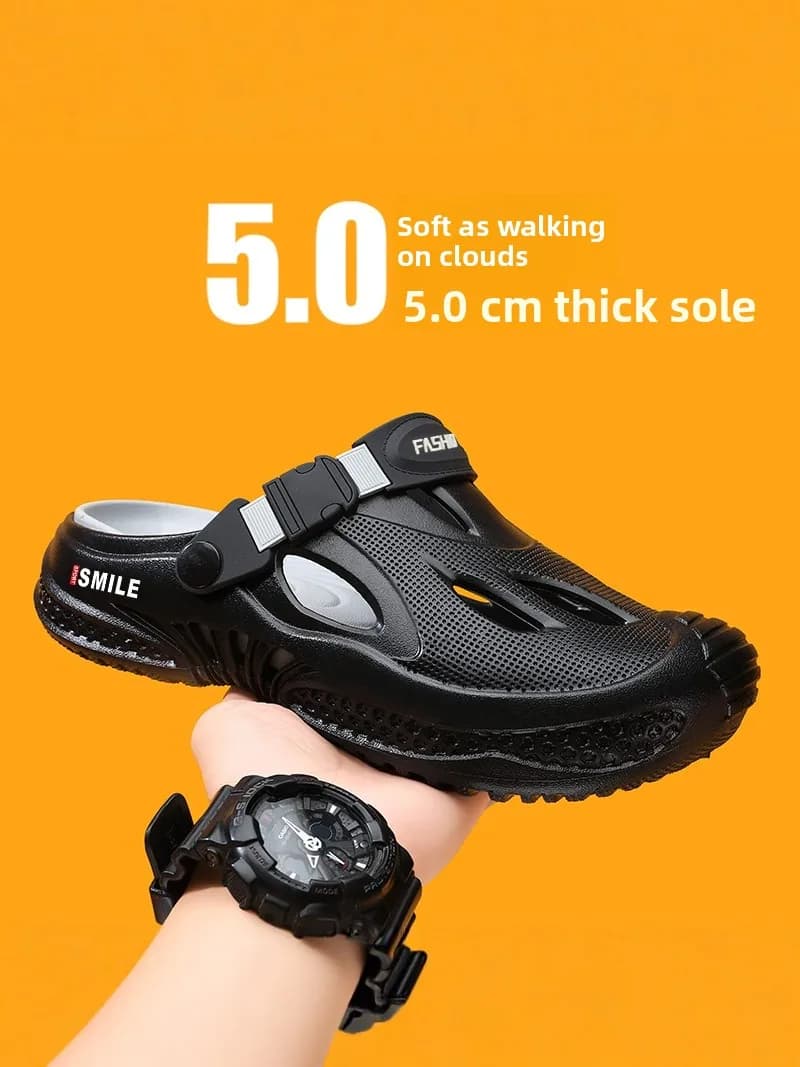 Men's Summer Outdoor Wear Anti-Slip Soft Bottom Wear-Resistant Toe Cover Slippers Driving Two-Way Outdoor Sports Beach Sandals