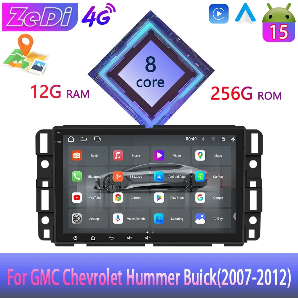 For GMC Chevrolet Hummer Buick(2007-2012)Android15, CarPlay auto reverse inputsplitscreennavigation and other functions.