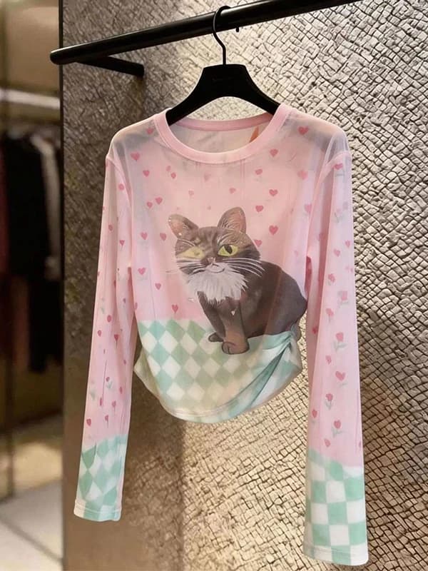 Elegant Floral Long Sleeve Mesh Cover up Top Women's Summer 2026 New Sun Protection Base Layer Shirt Korean Style T-Shirt