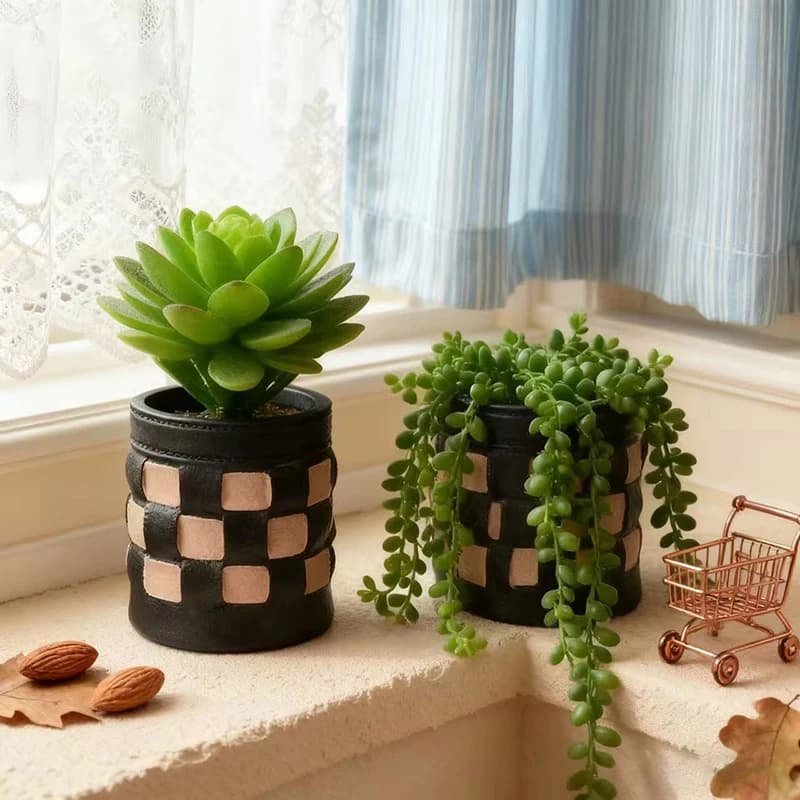 Creative Imitation Leather Woven Flowerpot Green Potted Plants Container Home Courtyard Garden Decoration Ornament Gift