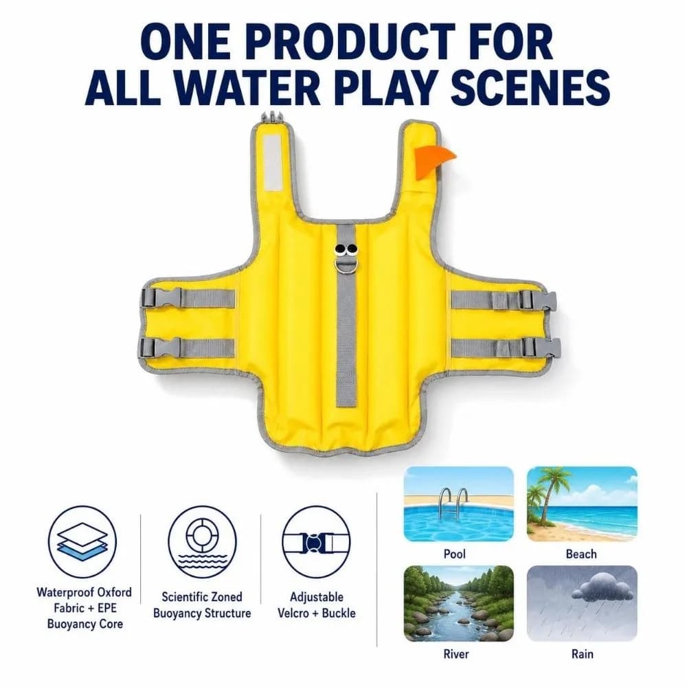 Adjustable Dog Life Jacket Breathable Lightweight Pet Swim Vest Buoyant Wear‑resistant Puppy Flotation Vest XS To M Size