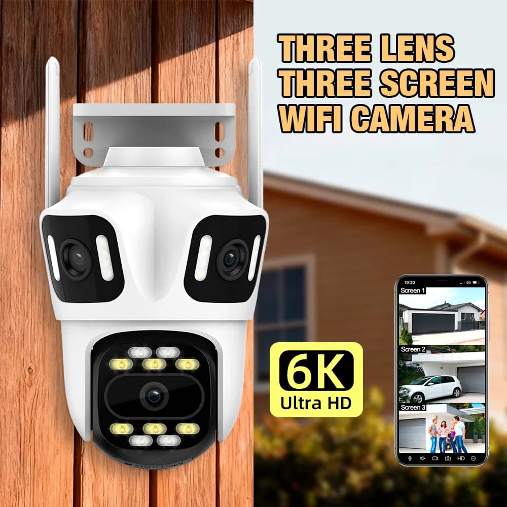 KERUI Telecamera IP WIFI esterna Tre lenti Triplo schermo Zoom 10x PTZ Monitoraggio automatico Protezione di sicurezza Video sorveglianza CCTV