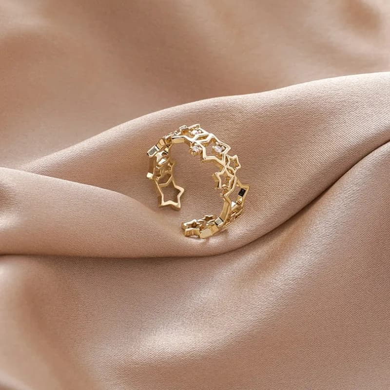 Anello Vintage a Stella con Micro Zirconi Cubici per Donne, Regolabile, Aperto, per Dito Indice, Moda Tono Oro, Premium Antiscivolo per Uso Quotidiano