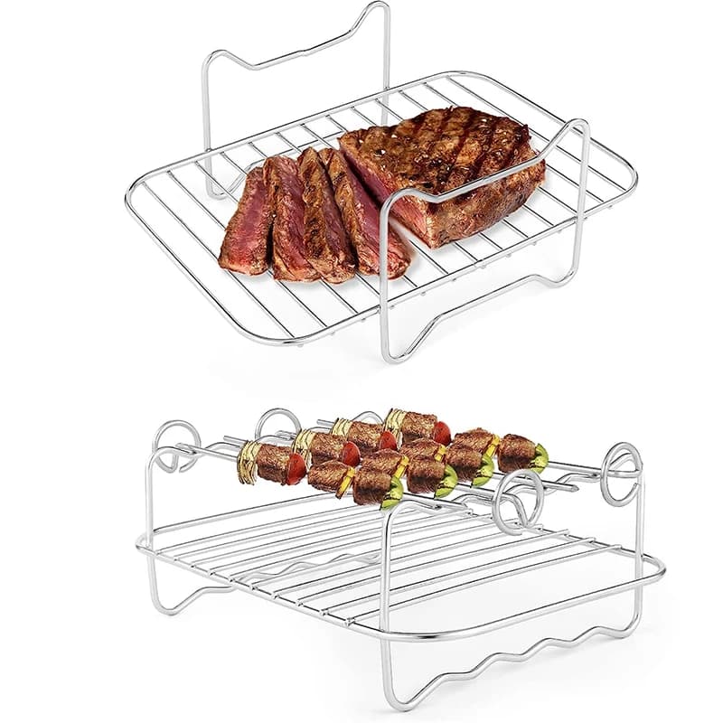 LMETJMA Air Frying Grid for Double Basket Air Fryers Stainless Steel Multilayer Air Fryer Grid with Skewer JT187