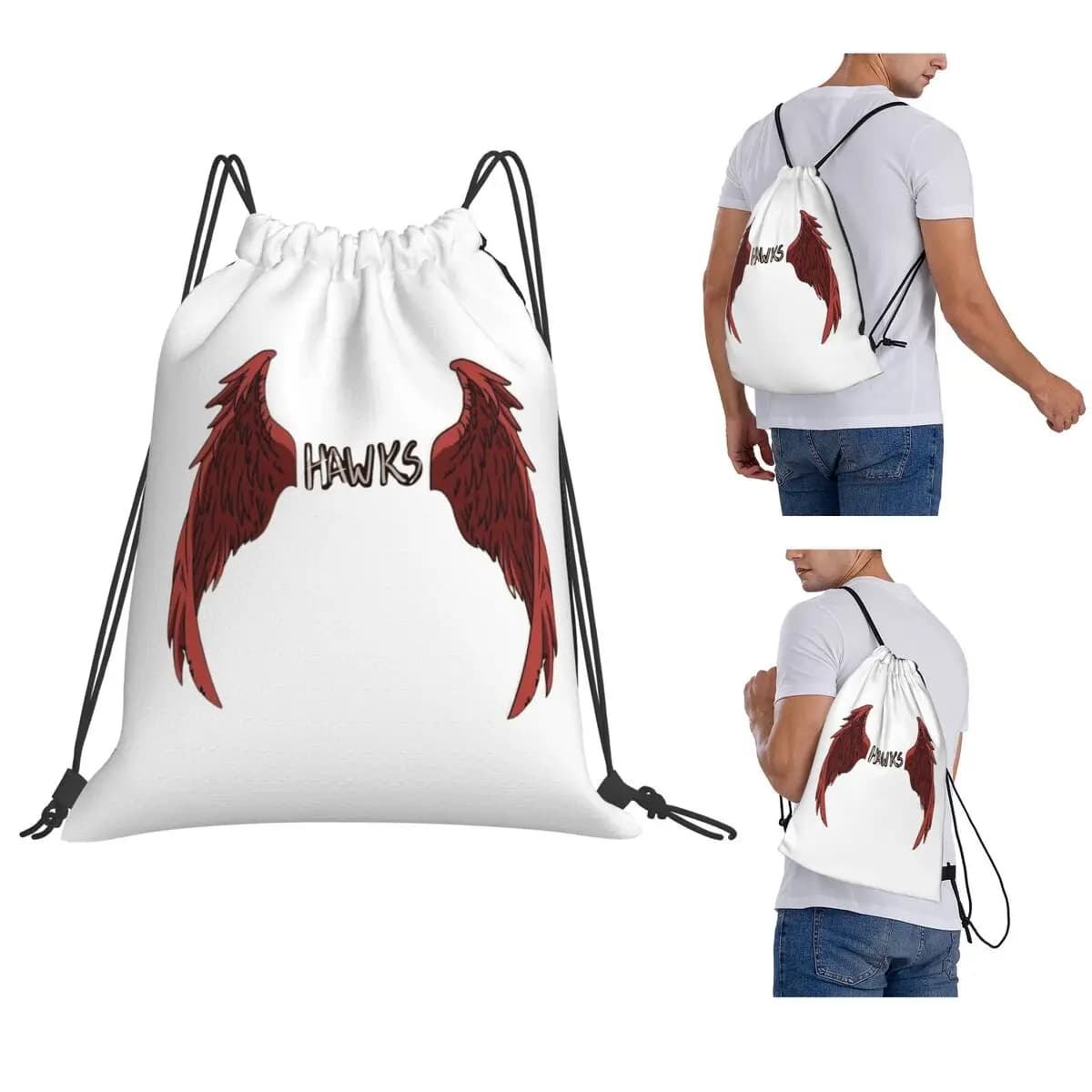 Hawks My Hero Backpacks Casual Drawstring Bags Storage Bag Book Bags for Travel School