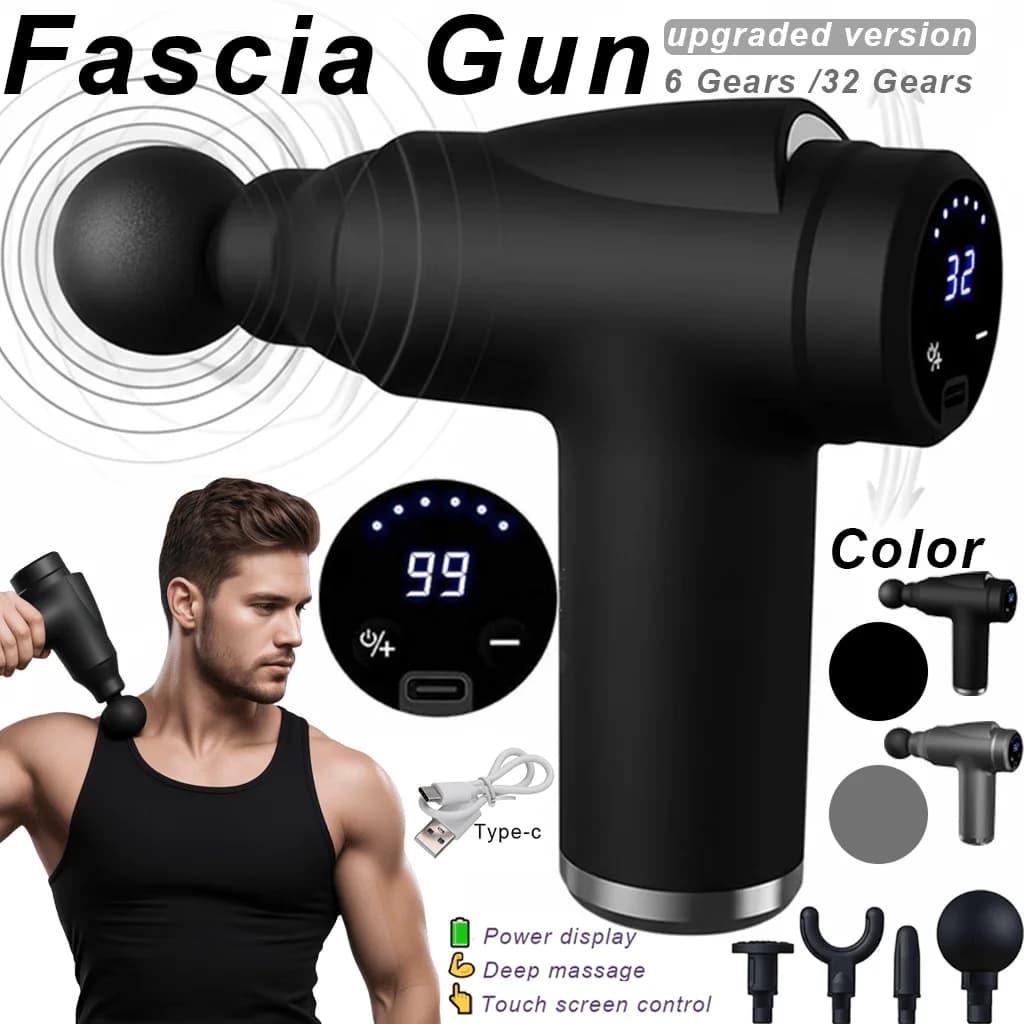 Pistola per massaggio muscolare a 6/32 velocità, adatta per massaggio completo del corpo, braccia e schiena, pistola per massaggio dei tessuti profondi, massaggiatore muscolare elettrico portatile, adatto per sport e fitness