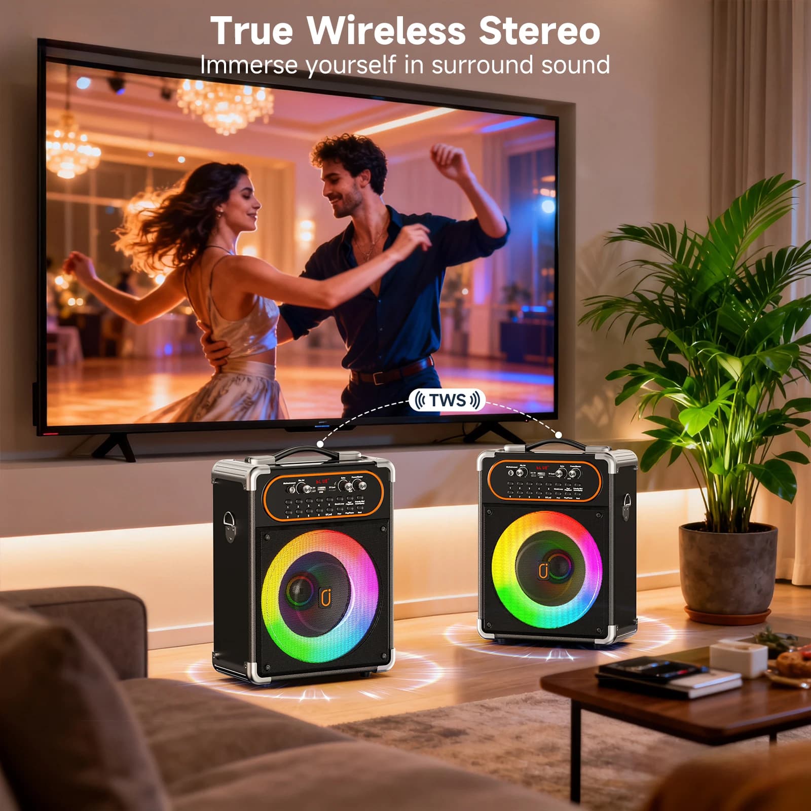 Macchina per Karaoke S68 con 2 Microfoni, per Riunioni e Feste, Sistema PA con Regolazione dell'Eco per Adulti, Subwoofer da Palco
