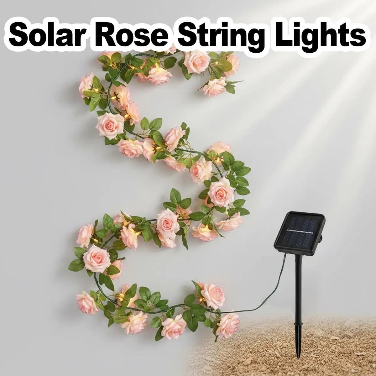 Luci a Corda Solari a Forma di Rosa, IP65 Impermeabili, Luce Calda, Fiori Finti, Ghirlanda Luminosa per Esterni, Decorazione per Giardino, Muro, Balcone, Ornamento LED
