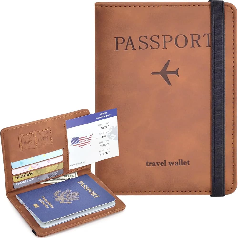 Passport Holder, Passport Cover with Credit Card Slot Passport Wallet Case Book Travel Must Have, RFID Blocking Leather Travel A