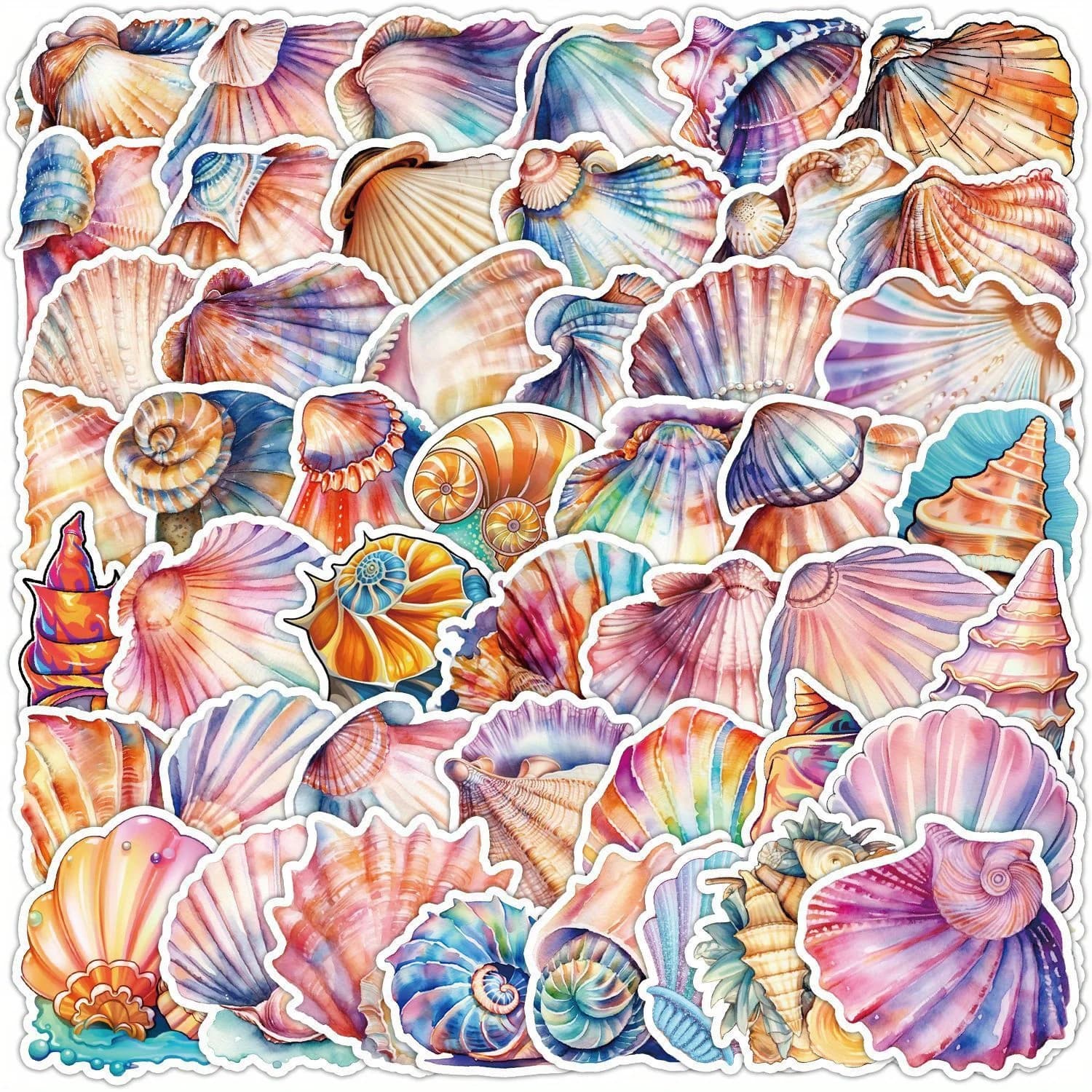 50 adesivi divertenti con graffiti di conchiglie colorate, decorativi per bottiglie d'acqua, caschi di sicurezza, bagagli, biciclette, skateboard