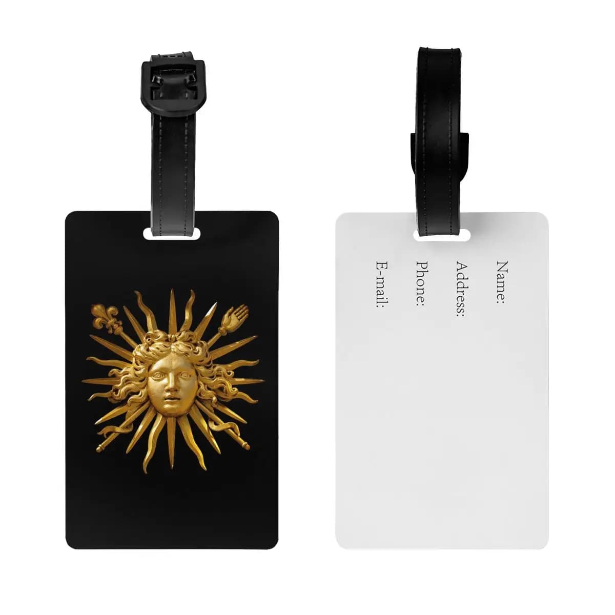 Etichette per bagagli con simbolo di Luigi XIV, il Re Sole, accessori per valigie, etichetta per bagaglio da viaggio, porta etichette per imbarco, porta nome e indirizzo