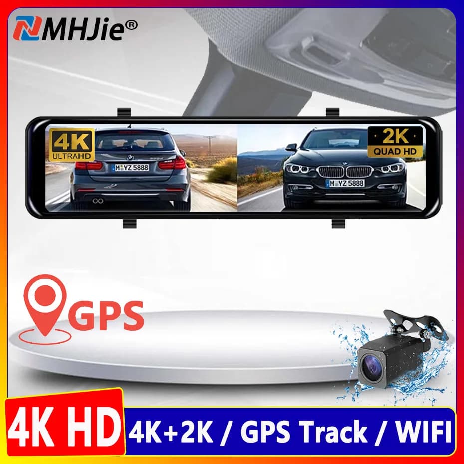 12 "Frente 4K 2160P Auto Dvr Posteriore 2K 1440P Macchina Fotografica Specchietto retrovisore WIFI Videoregistratore Doppia Lente GPS Track Auto Registrar Dash Cam