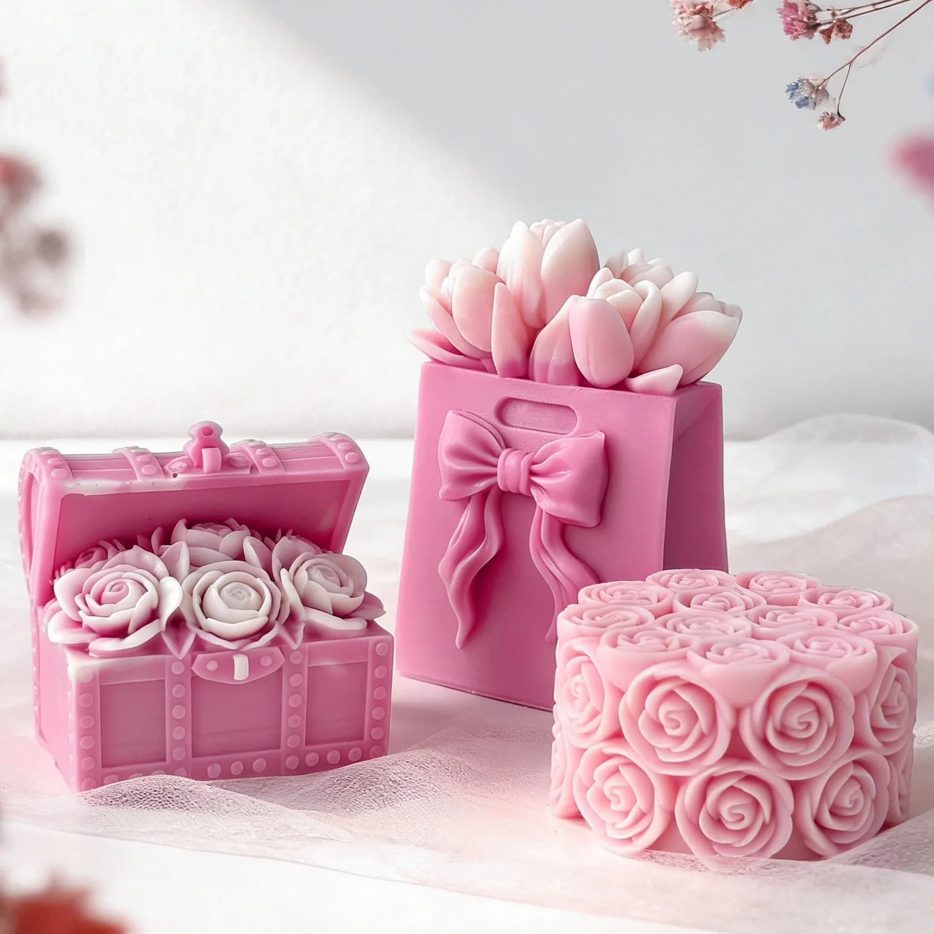 Valentine Rose Tulip Bouquet Pillar Candle Silicone Mold DIY for Aromatherapy Wax Plaster Resin Craft Home Decor Gift