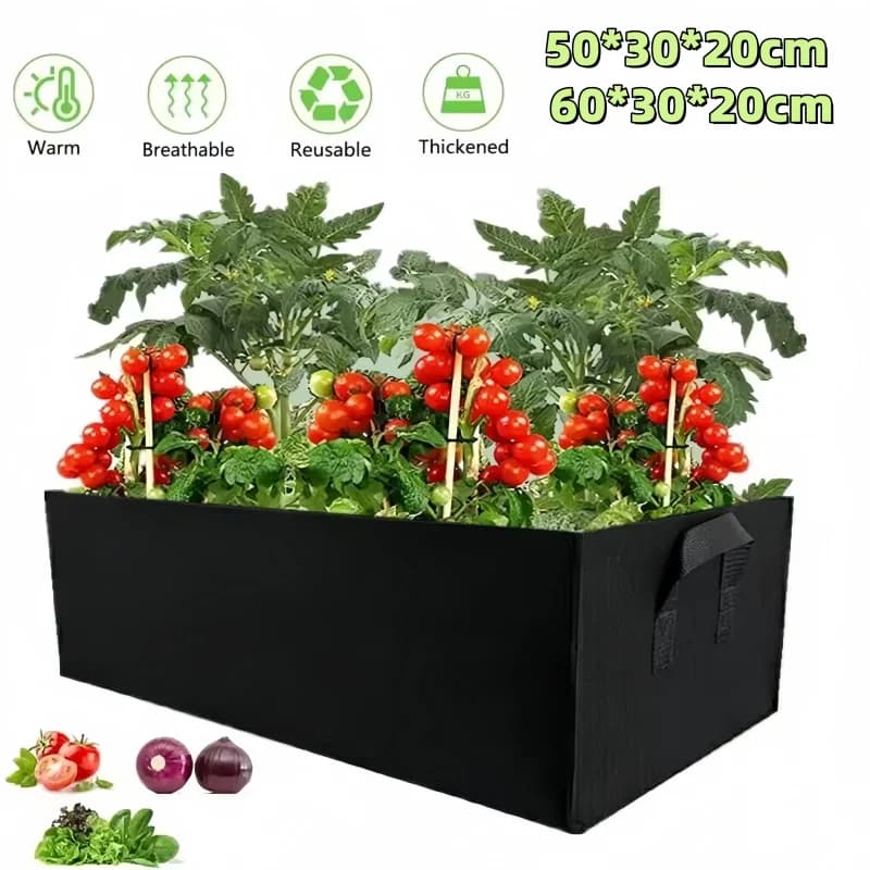 Sacchetto per Piante da Giardino con Manici, Sacchetto in Feltro Multimisura per Coltivazione, Vaso Rettangolare per Piante, Sacchetto per Coltivazione di Verdure, Pomodori e Patate