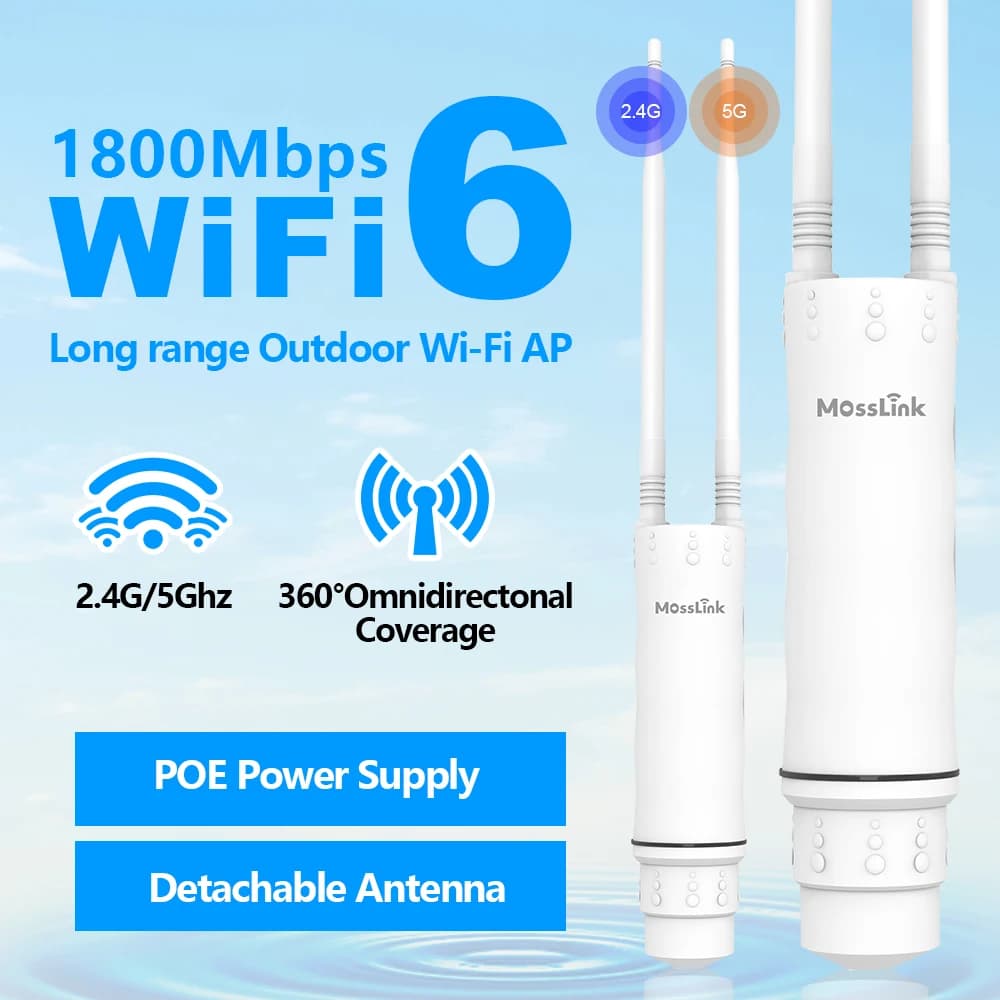 Mosslink 1800mbps Access Point WiFi Esterno Dual Band 2.4G/5G, Ripetitore Wireless Impermeabile a Lungo Raggio