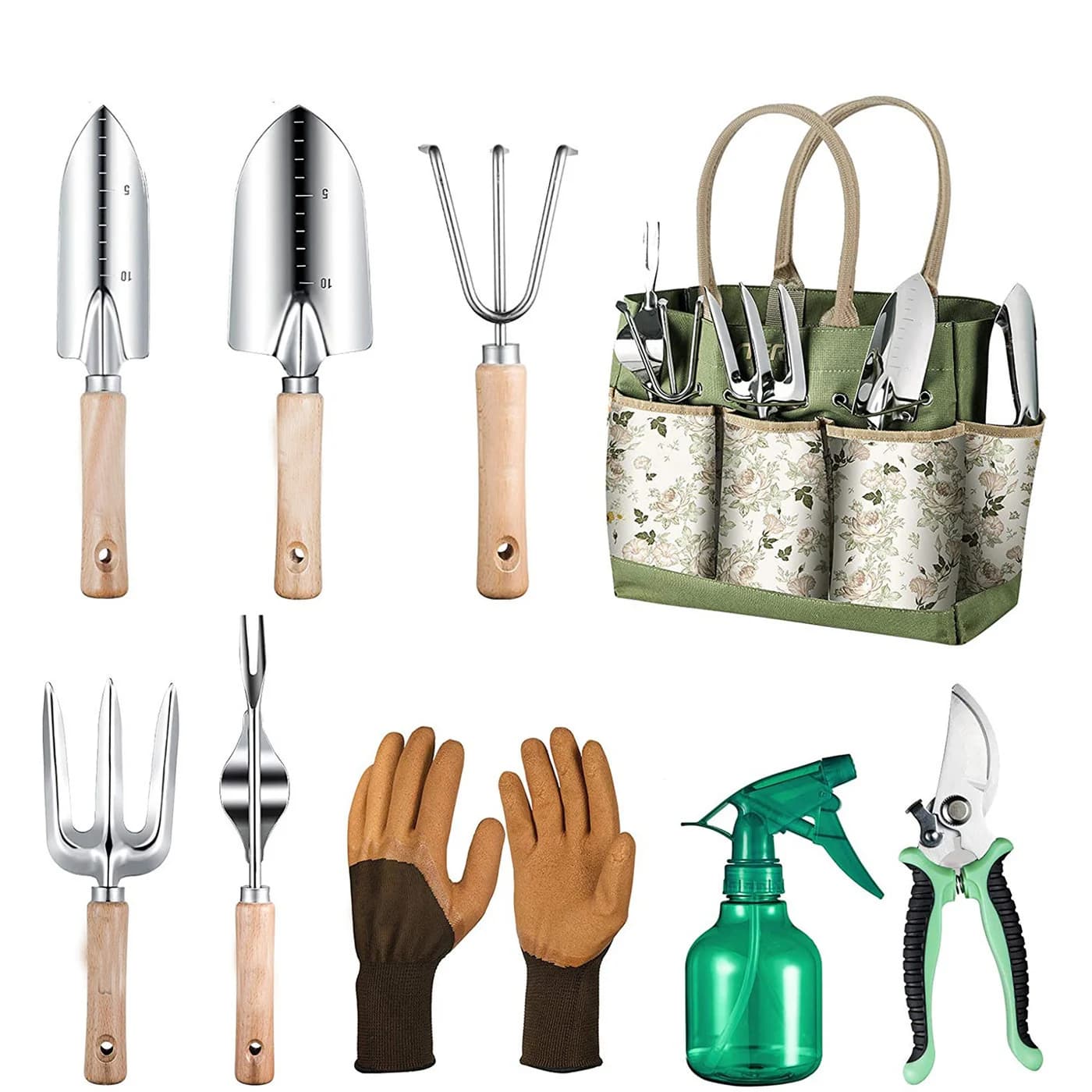 9-Piece Gardening Tool With Heavy-Duty Stainless Steel Hand Tools Set Durable Storage Bag Anti-Slip Rubber Gloves For Women