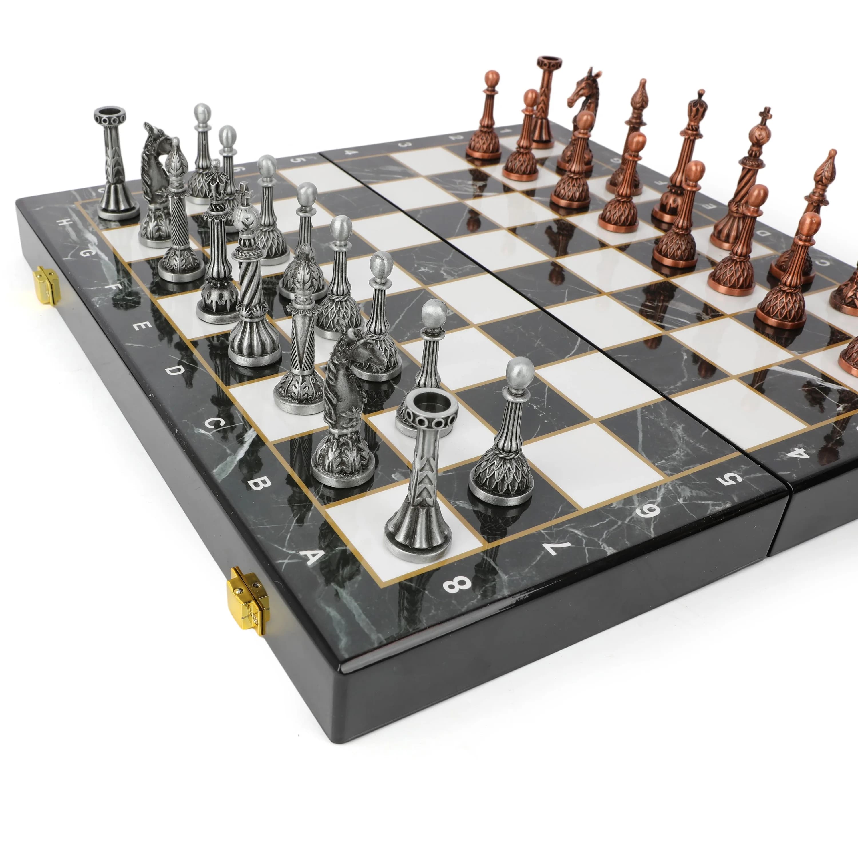 Foldable Marbling Chess Set Travel Portable Board Game With Metal Chess Pieces For Beginners And Professionals