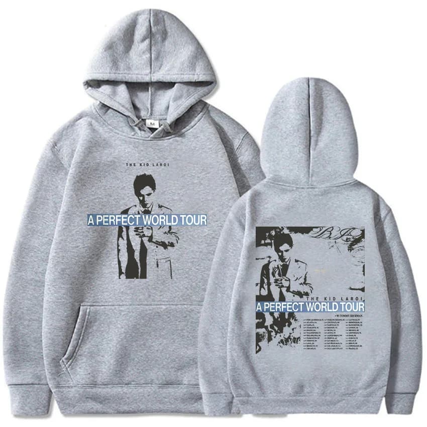 Felpe con Cappuccio A PERFECT WORLD TOUR 2026 THE KID LAROI, Design Grafico del Cantante, Felpa a Maniche Lunghe, Pullover Casual con Stampa