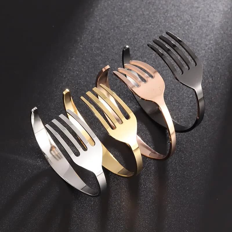 1pcs Novelty Fork Shaped Open Cuff Bracelet men jewelry Stainless Steel Adjustable Kitchen Chef Wrist Accessory
